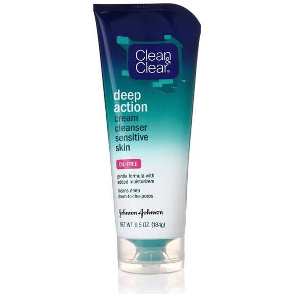 CLEAN & CLEAR Deep Action Cream Cleanser, Sensitive Skin Oil-Free 6.50 oz (Pack of 4)