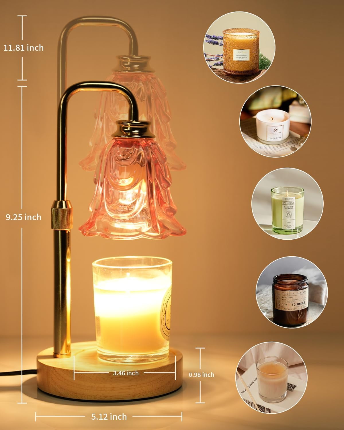 Guniata Kerzenwärmer Lampe,Candle Warmer mit Timer und Dimmer,4 Stufig Dimmbar,Höhenverstellbar,Duftlampe für Ätherische Öle,für Zuhause,Schlafzimmer,Dekoration,ohne Halogenlampe und Aromadiffusor