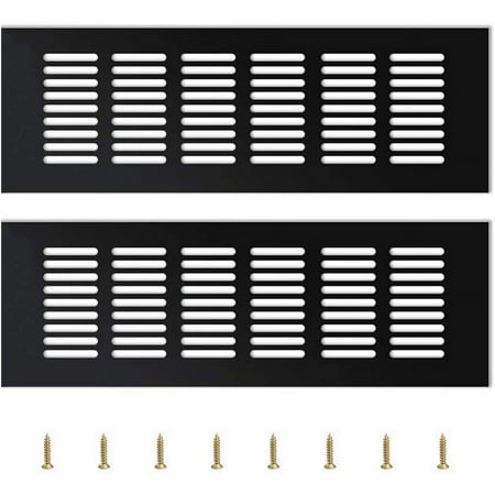 

Upgrade Your Space: 2 Black 80x250mm Louvered Grill Covers Air Vents for Cabinets Closets Wardrobes - Easy Install Hardware