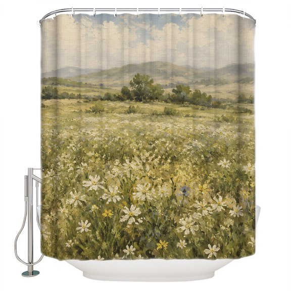 Rusic Wildflowers Bathroom Shower Curtains with 12 Hooks Polyester Waterproof Shower Curtain for Stalls and Bathtubs Vintage Farmhouse Mountain Plants Decorative Bathroom Privacy Curtain 36x78 Inches
