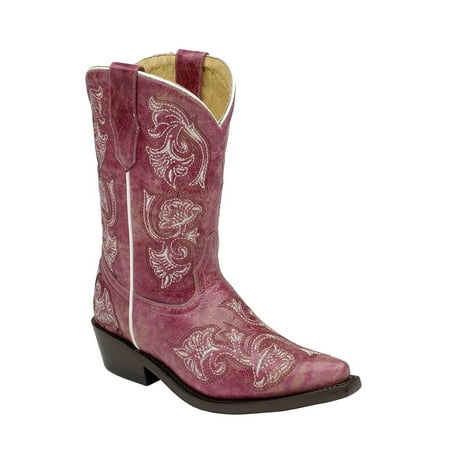 CORRAL Kids' Pink Floral Full Stitch Snip Toe Cowboy Boots G1093 (10 D(K) US)