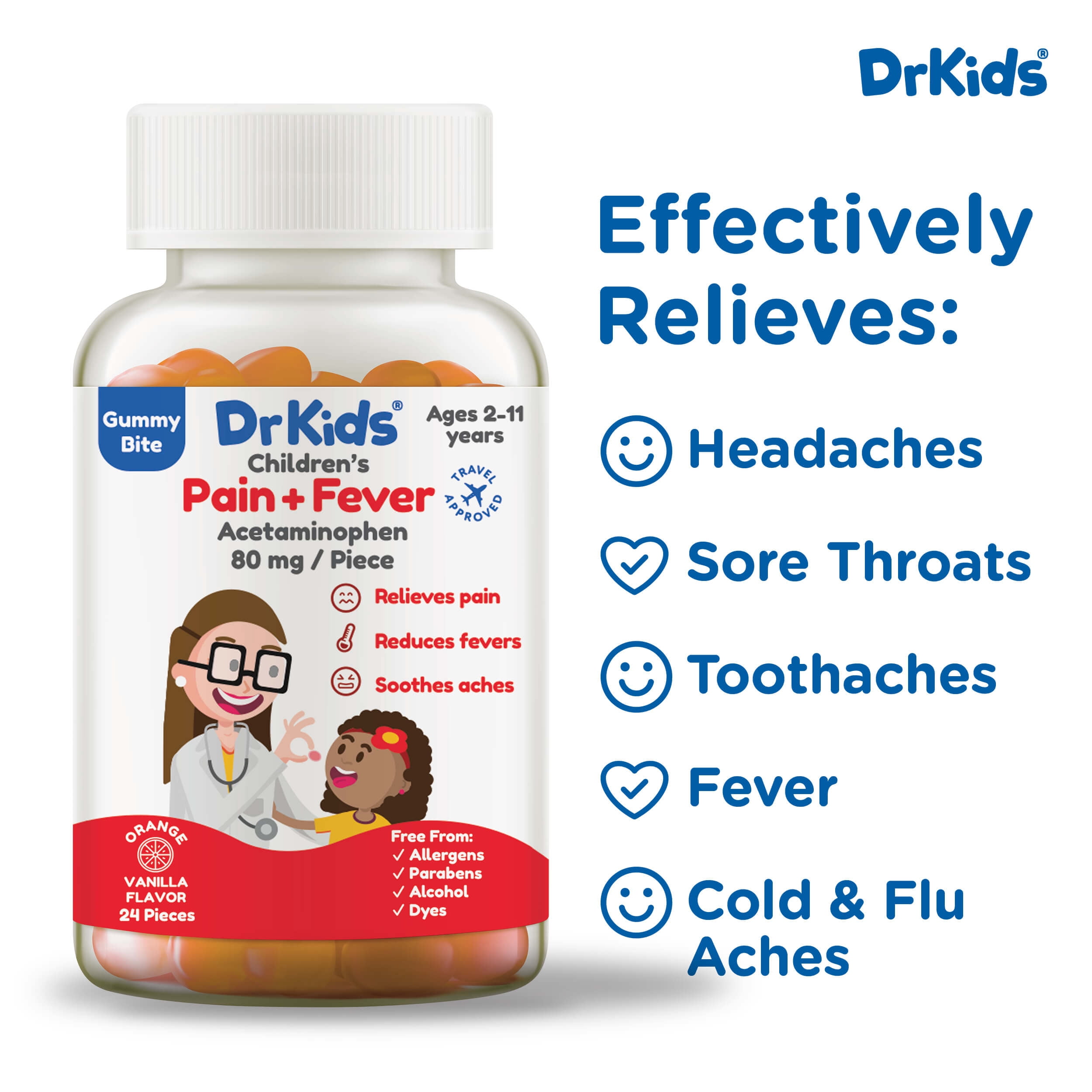 DrKids Children’s Pain and Fever Gummies, Acetaminophen, Travel Compliant (24 count)
