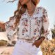 thumbnail image 2 of Moda mujer verano Casual cuello en V manga corta estampado encaje costura Tops pulóver blusa Pompotops  hkajfhjk470024, 2 of 5