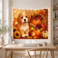 thumbnail image 5 of Happy Puppy with Cornucopia Pumpkins and Candles, Cheerful Rustic Style for Dog Lovers, Harvest Wall Art, Housewarming Gift, Tapestry Wall Hanging for Bedroom and Living Room, 5 of 7