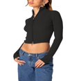 thumbnail image 2 of Ladies‘ Fitted Short Knitted Sweater in Solid Color with Zipper Closure, 2 of 7
