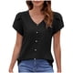 thumbnail image 2 of Fiudx Ropa de Mujer Blusa Casual de Manga Corta con Cuello En V de Color Sólido para Mujer, 2 of 7