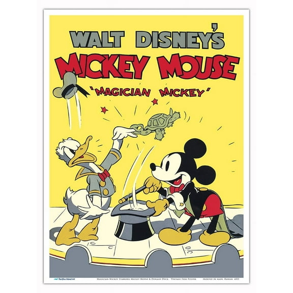 Magician Mickey - Starring Mickey Mouse & Donald Duck - Vintage Film Movie Poster c.1937 - Master Art Print (Unframed) 9in x 12in