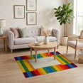 thumbnail image 3 of ODIKA 4'x6' Washable Area Rug Stain Resistant, Low Pile, Easy Care Pride Welcome Design With Bold Rainbow Stripe And Geometric Border for Dorm Room, Small Living, 3 of 7