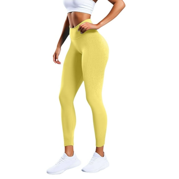 KHONTS High Waisted Leggings for Women Tummy Control Buttery Soft Yoga Pants Gym Workout Running Leggings Yellow XS