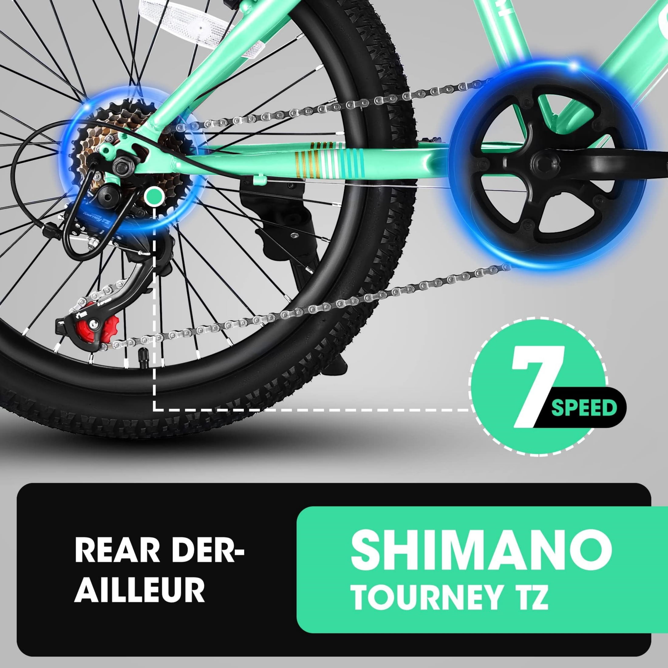 Xlluproid 20" Mountain Bike,7 Speed Teenager Children Kids' Bicycles,Front Suspension Disc Brake Rear V-Brake,High Steel Frame for Outdoor Adventure,Green