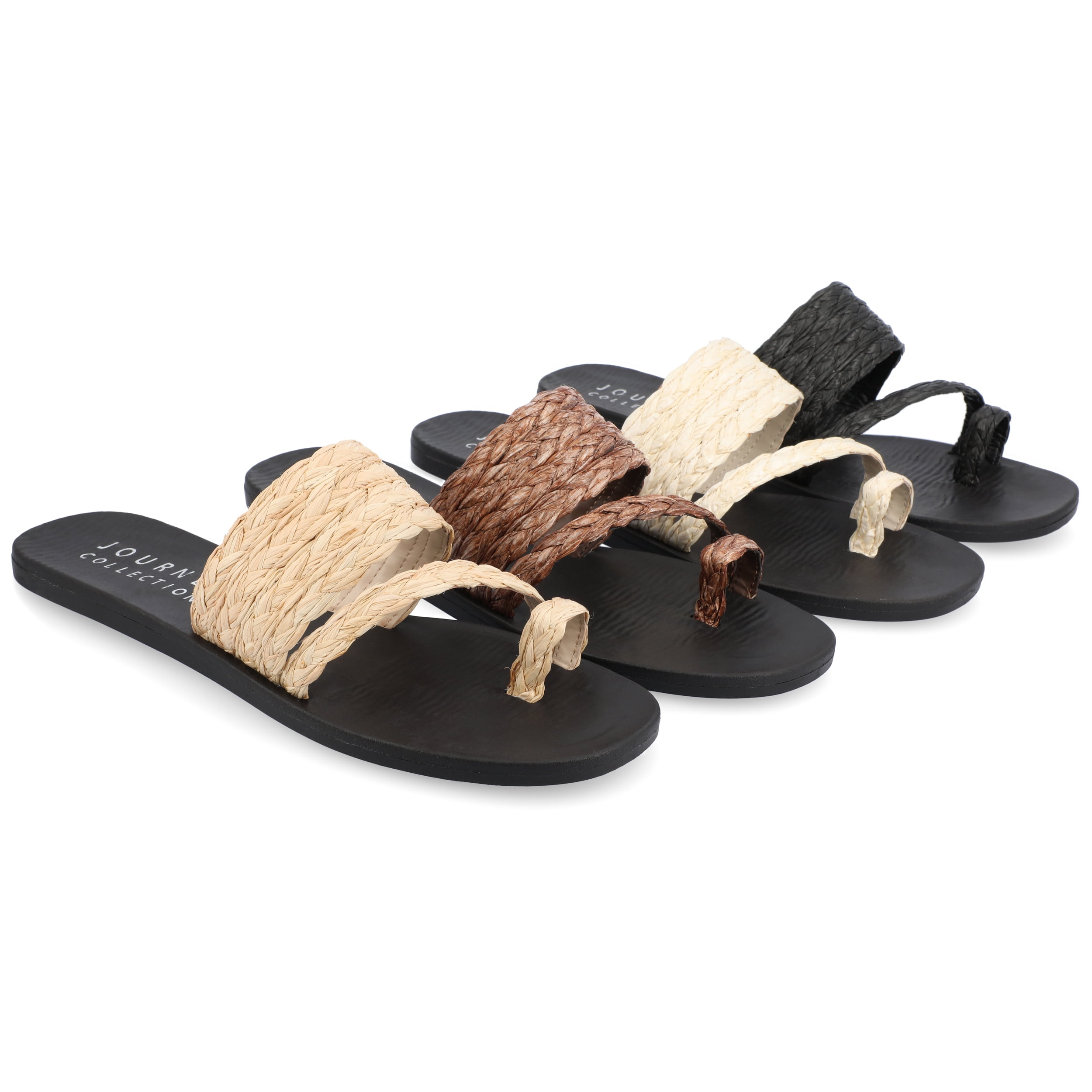 Journee Collection Womens Zindy Toe-Loop Flat Slide Sandals