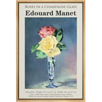 IDEA4WALL Framed Canvas Art Wall Decor Roses in a Champagne Glass Master Aritst è„¡douard Manet Oil Painting Impressionism Traditional Scenic for Dorm Home Office - 16"x24"