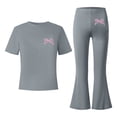 thumbnail image 5 of 2 Piece Outfits Sets Girls Short Sleeve Bow T-Shirt Top and Flared Pants Set Girls Summer Clothes Back to School Clothes for Teen Girls 8-9 Years, 5 of 5