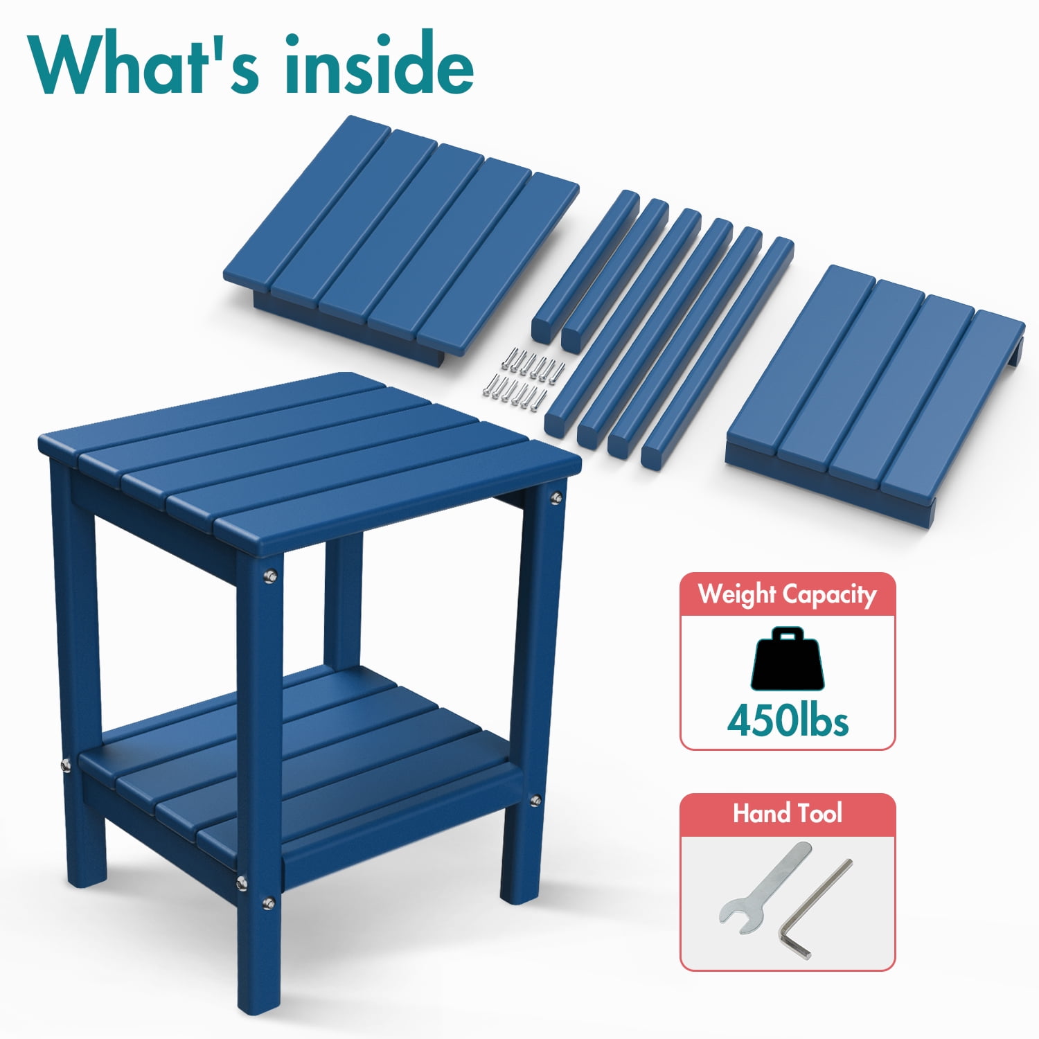 Hidpriva Adirondack Outdoor Side Table, 2-Tier HDPE Weather Resistant Patio End Table for Poolside Porch Backyard Patio Lawn, Blue