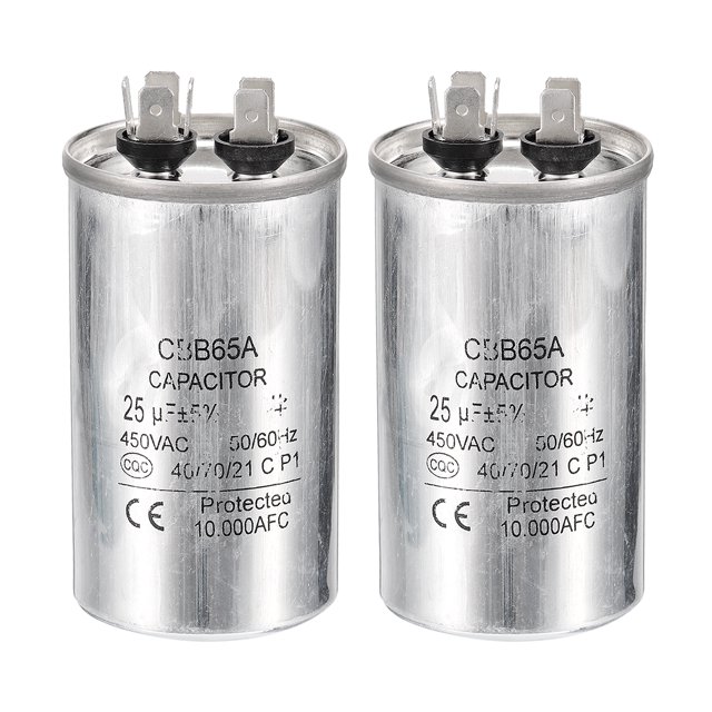 Unique Bargains CBB65 25uf Run Capacitor, 25mfd 2pack AC 450V Aluminum Case Motor Start Capacitor