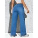 thumbnail image 2 of Vaqueros de pierna ancha for mujer, talle alto, holgados, pierna recta, pantalones de mezclilla elásticos, pantalones vaqueros elásticos con cordones y bolsillos, 2 of 7