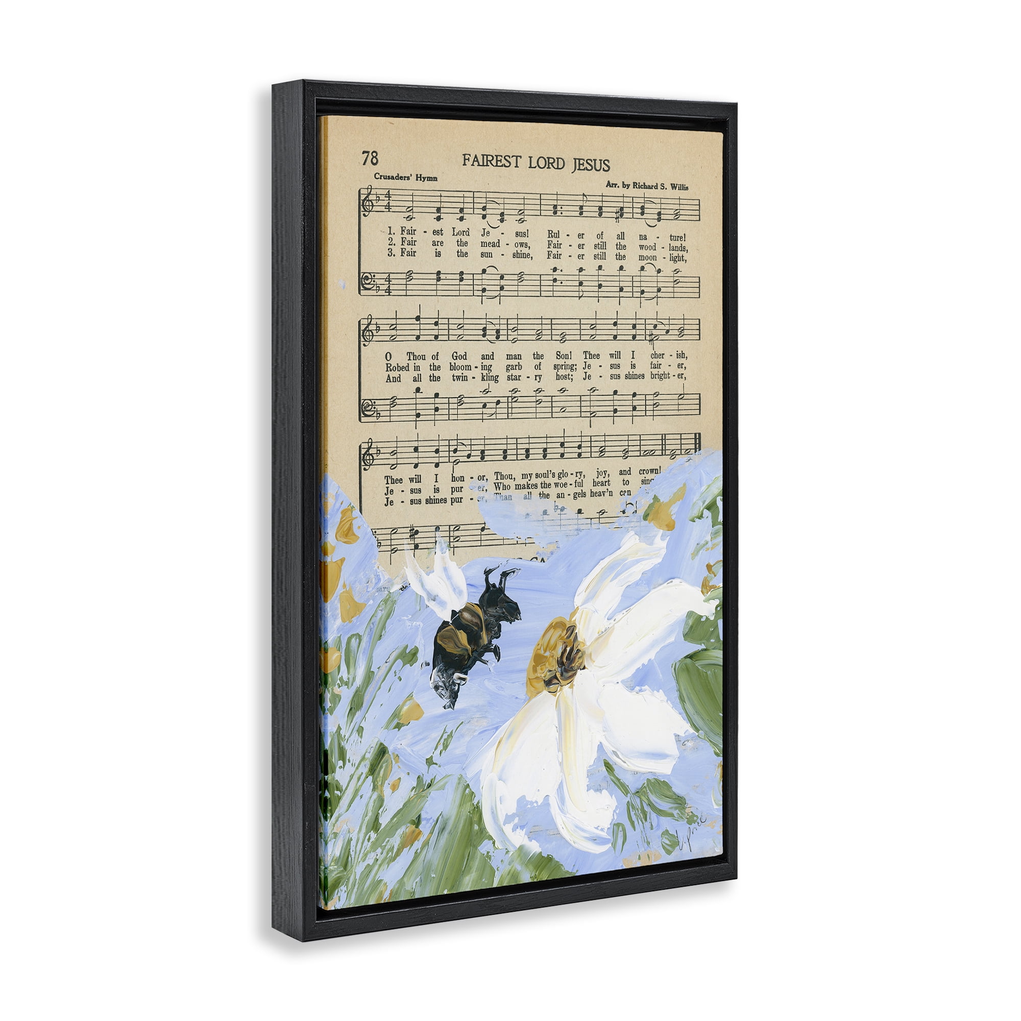 Stupell Industries Floral Music Hymn Religious Painting Black Floater Framed Canvas Art Print Wall Art, 21 x 31