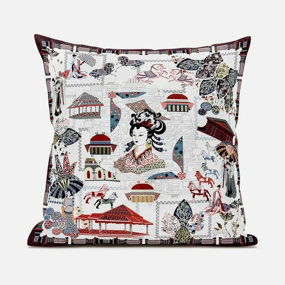 Wu Zetian Indoor/Outdoor Pillow with Removable Cover in White Red Black18x18