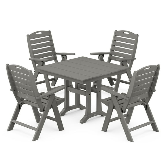 POLYWOOD Nautical Highback 5-Piece Farmhouse Trestle Dining Set in Slate Grey