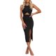 thumbnail image 1 of Vestido midi ajustado sin mangas con detalle cutout y tejido acanalado negro, 1 of 5