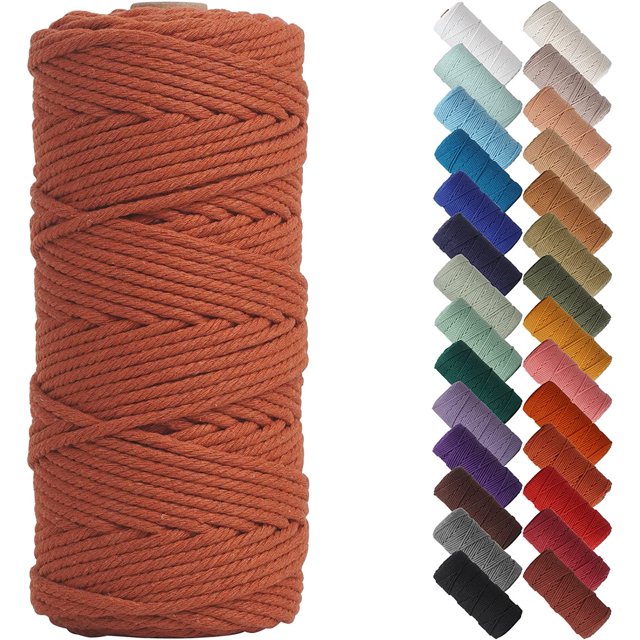 HSHDLDF Reddish Brown Macrame Cord 3mm x 109yards, Colored Macrame Rope, 3 Strand Twisted Cotton Rope Macrame Yarn, Colorful Cotton Craft Cord for Wall Hanging, Plant Hangers, Crafts, Knitting