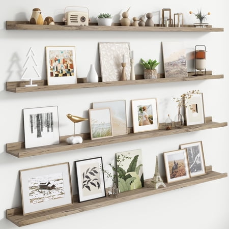 Floating Picture Ledge Shelves for Wall Set of 4 56 Inch Solid Wood Wall Shelves with Lip Long Large Nursery Book Shelf for Toys Storage Kids Bookshelf Wall Mounted Living Room Bedroom Decor Frames