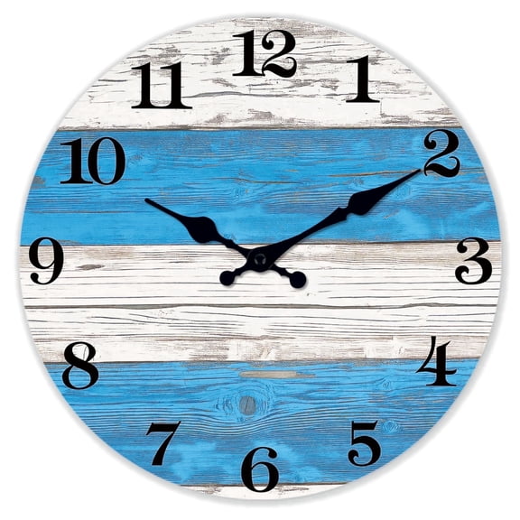 12 inch Blue Nautical Wooden Wall Clocks Battery Operated