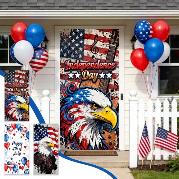 FastXmas 4th of July Door Cover Patriotic Door Banners Porch Decoration Door Cover Banner, Classic Red White and Blue Door Cover for Party Decor For Memorial Day 250th Anniversary Home Decor