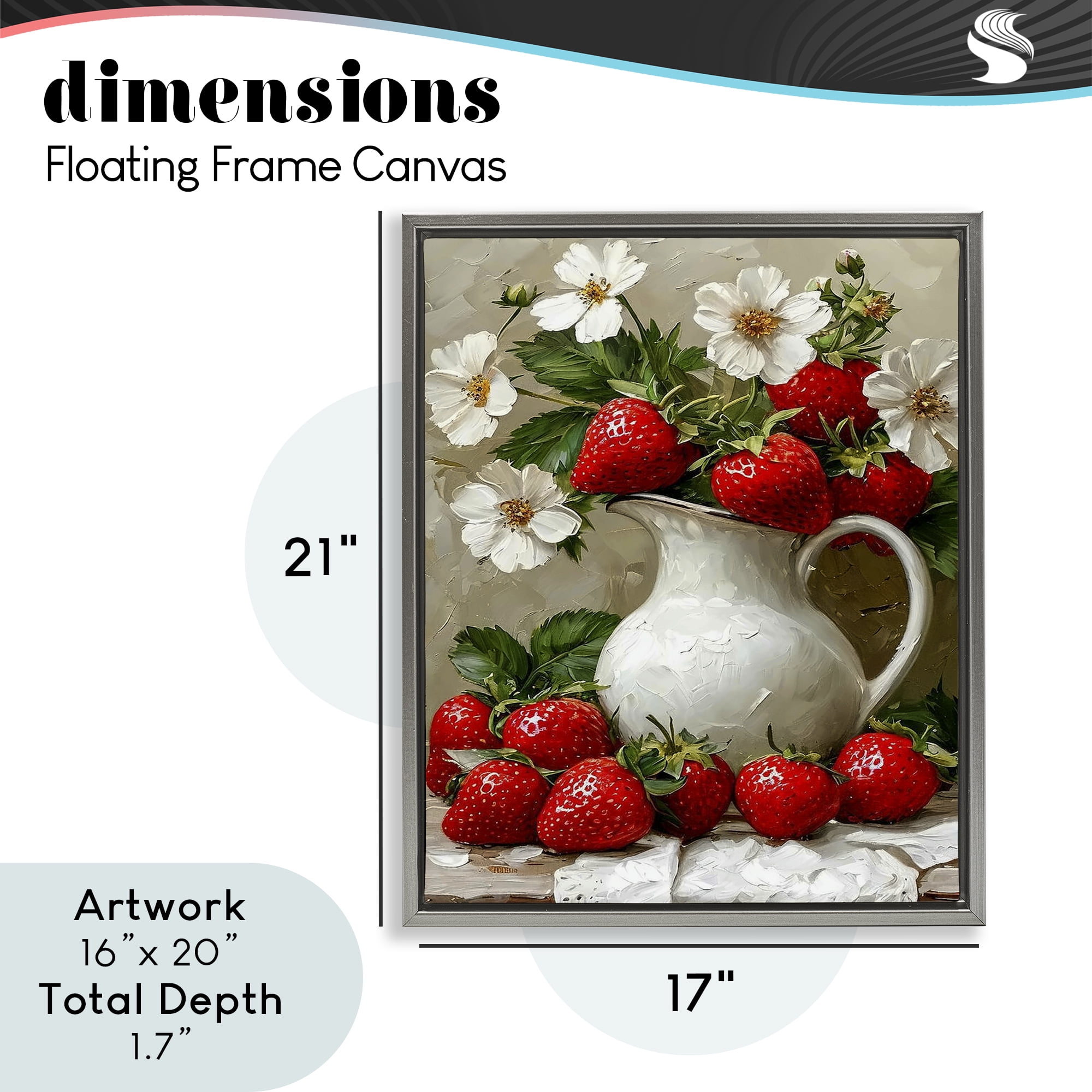 Painterly Strawberries Still Life Gray Framed Floater Canvas Wall Art, design by Lettered and Lined