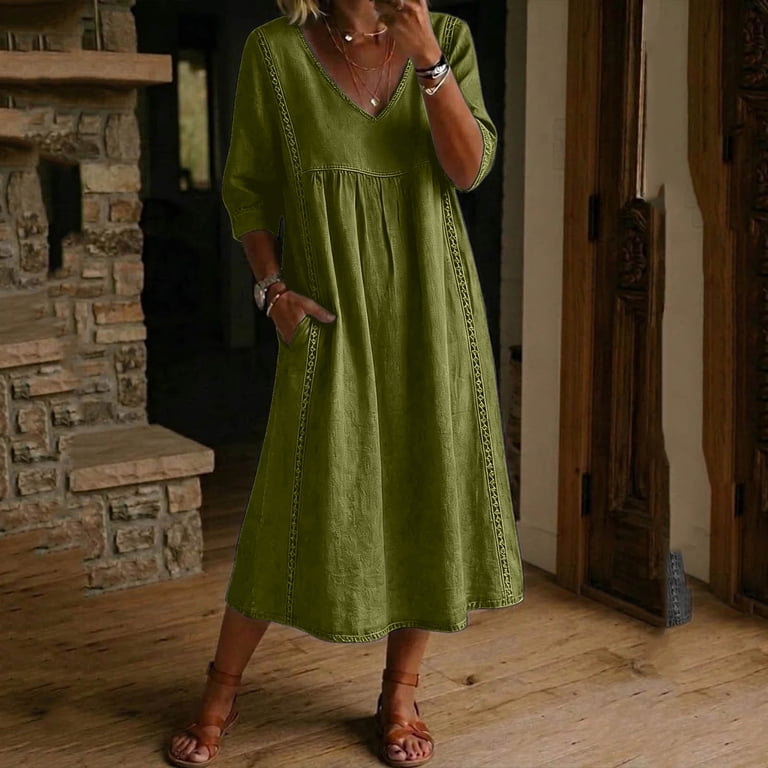 casual summer house dresses Timegard House Dresses for Women with Pockets Cap Sleeve Crewneck Casual Solid Color Dresses Summer, Women's, Size: 2XL, Black