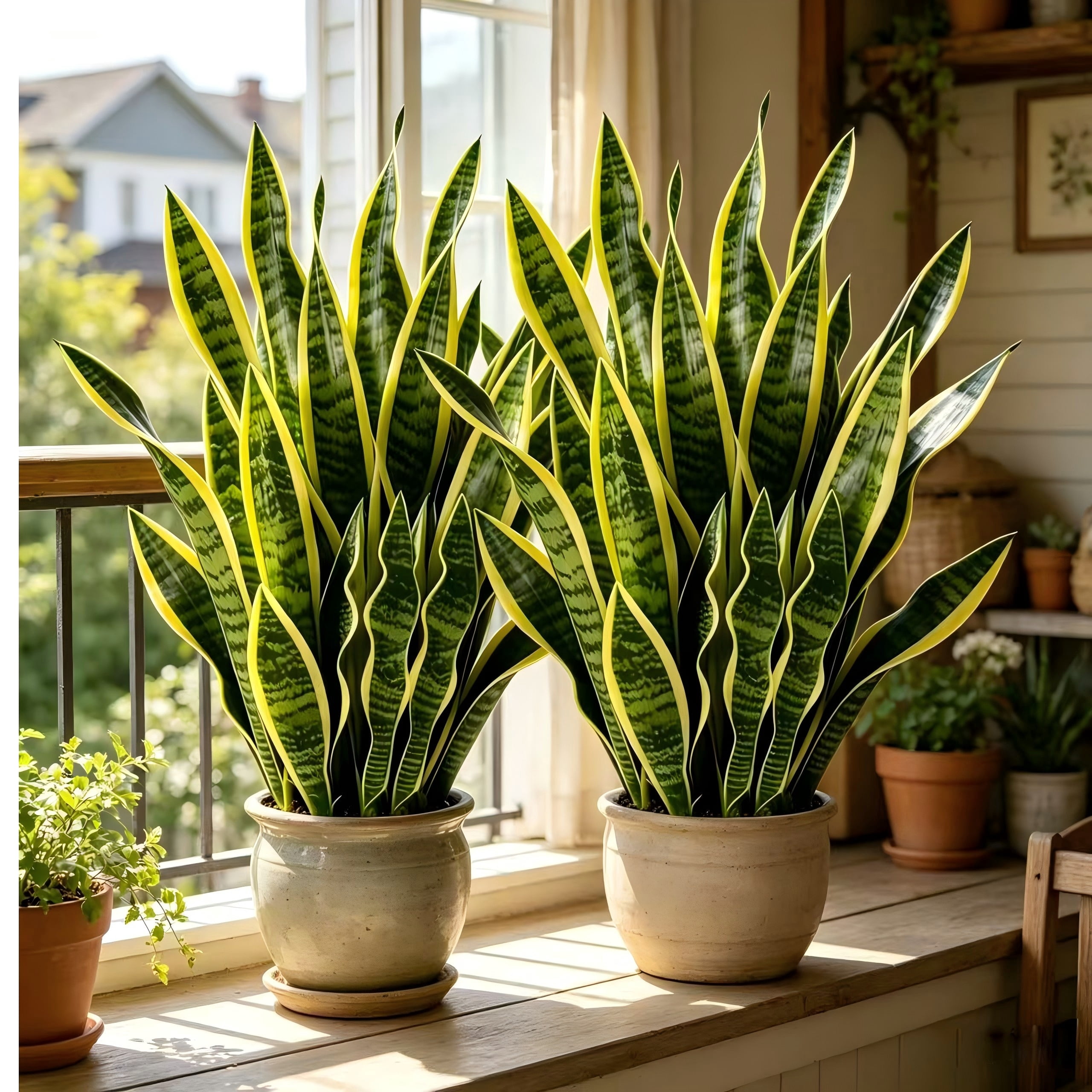 21 Inch Artificial Snake Plant, 2 Pack Faux Sansevieria Plants, UV Resistant Fake Snake Plant for Indoor Outdoor Home Decor