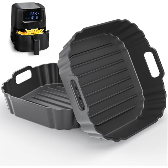 TEMOGU-Small Doublures Carrées Mini en Silicone pour Friteuse à Air Chaud, Lot de 2 pour Chefman Mini, Dash, COSORI, COMFEE, Instant, DEIME pour Paniers Réutilisables 2qt 2.1qt 2.6qt 3qt, Accessoires pour Friteuse à Air