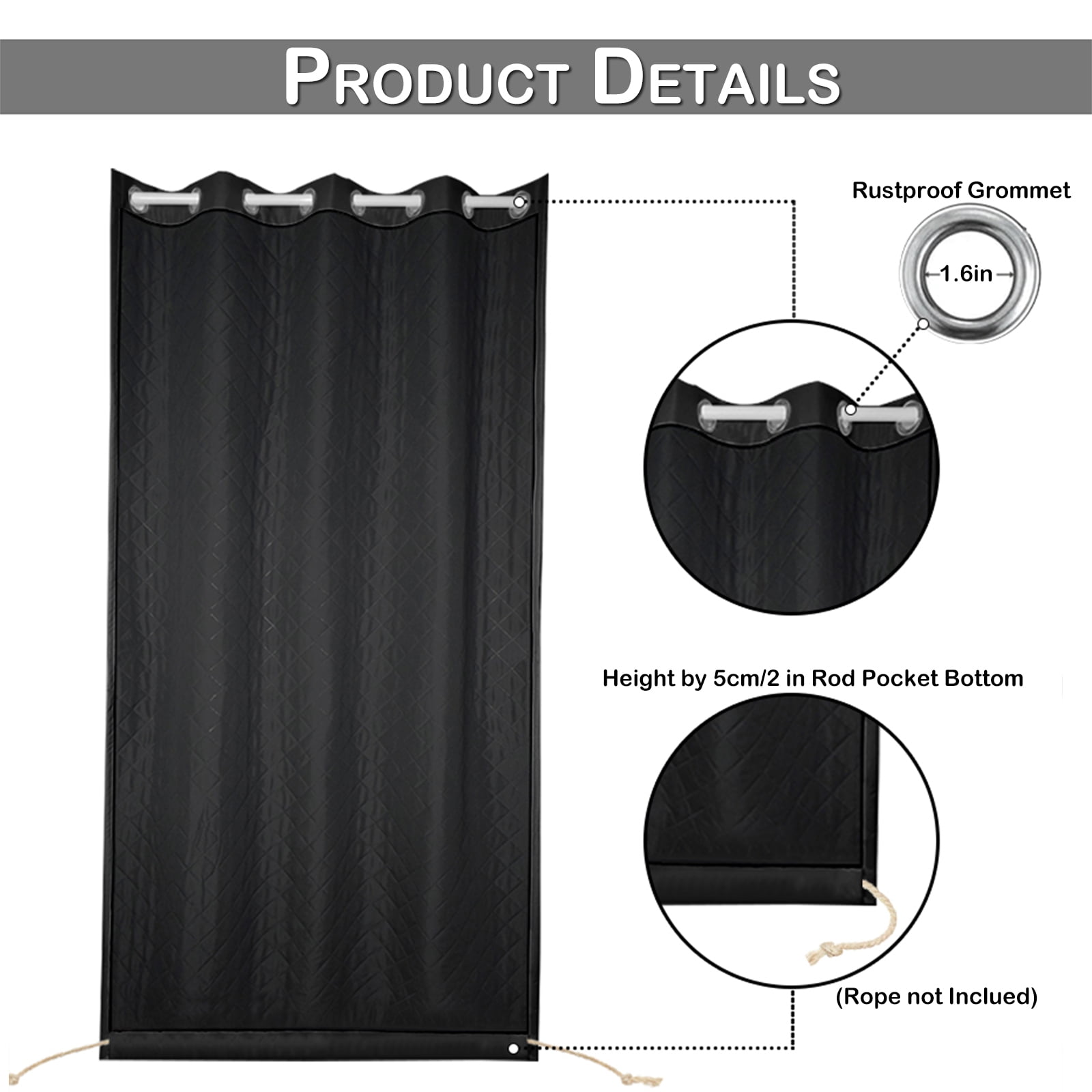 Lapalife Outdoor Curtain for Winter, 100% Blackout Waterproof Windproof Quilted Heavy Duty Curtain Cold Blocking Thermal Isolate for Living Room, Bedroom, 52"x 108", 1 Panel