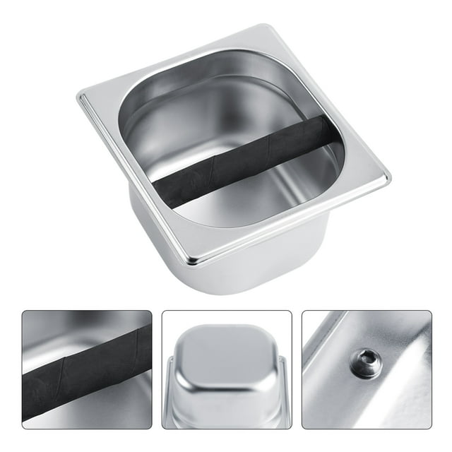 Coffee Knock Box - Stainless Steel Coffee Knock Box Container for Coffee Ground Coffee Espresso Machine, 17.5cm x 16cm x 10cm