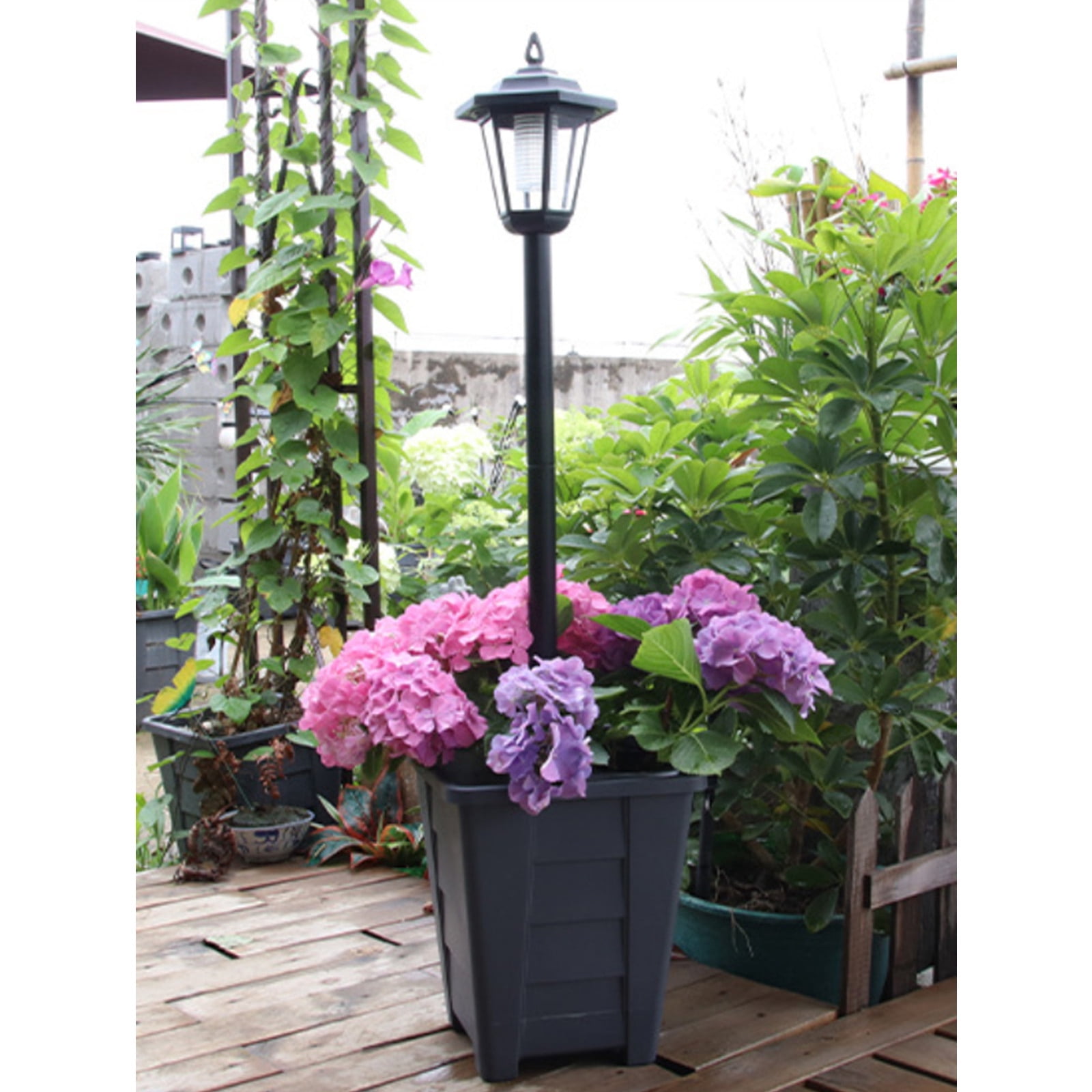 Paddsun Solar Lamp Post Light with Planter, 63" Vintage Glass Solar Lights Outdoor Waterproof Patio Lights Garden Decor