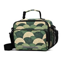 FORMRS Student Lunch Bag Insulated Reusable Cooler Box with Zipper Pockets, Green Abstract Shapes