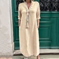 thumbnail image 3 of Efsteb Women Maxi Dress Spring 3/4 Sleeve V Neck Vacation Dress Casual Solid Color Beach Shift Dress with Pocket (Beige,XXXL), 3 of 8