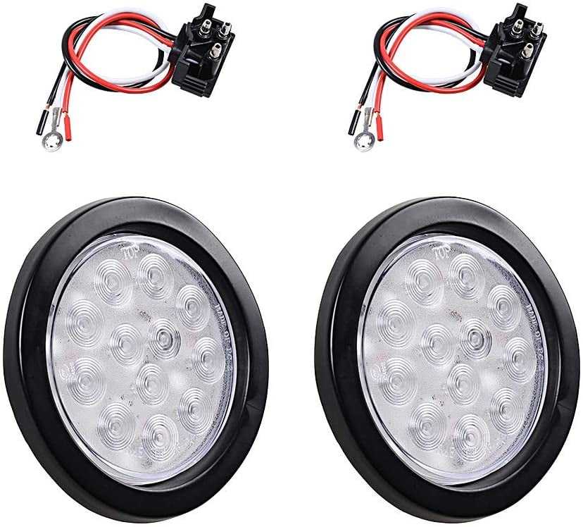 2 4" Round Clear White 20 LED Truck Trailer Reverse Back Up Utility Light Kits