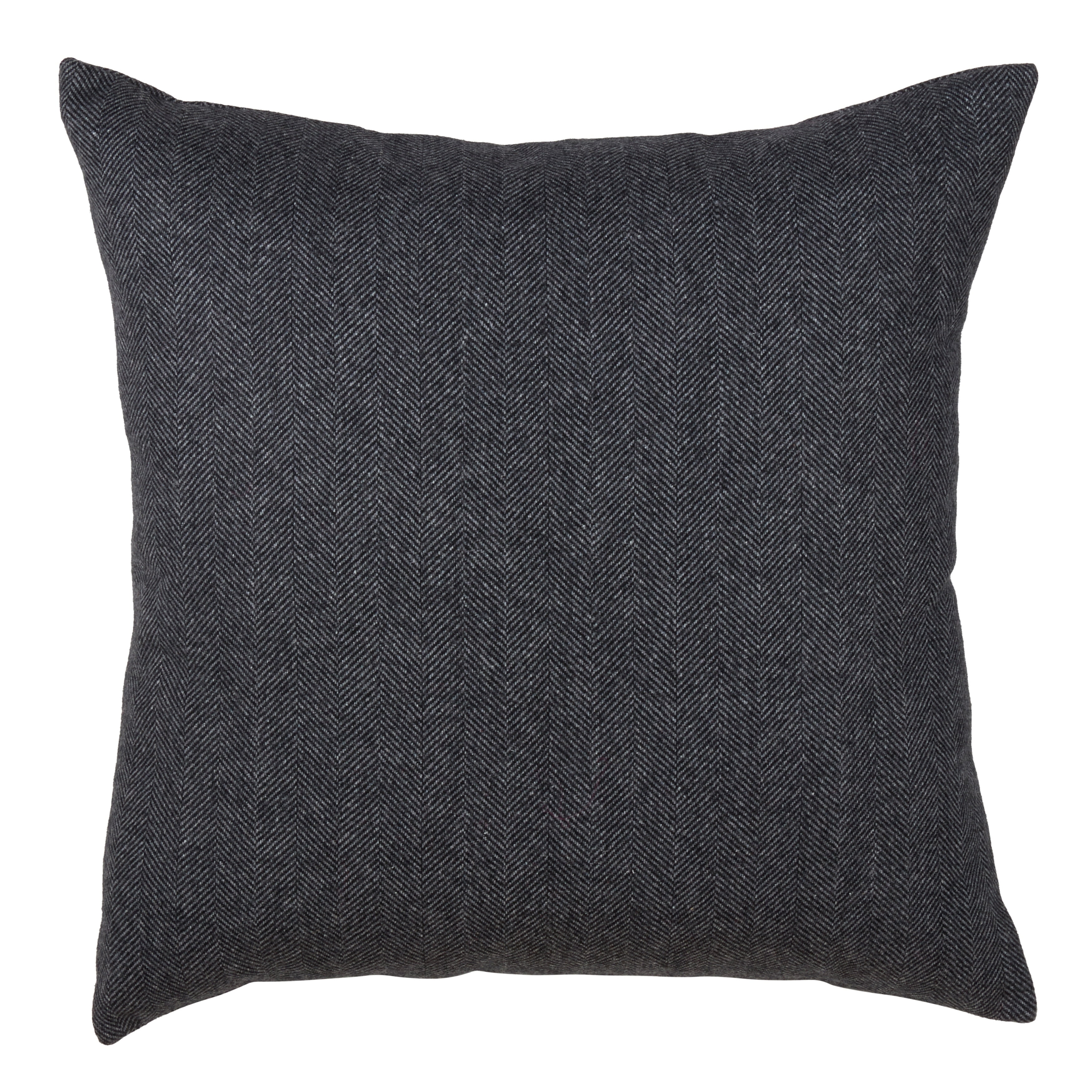 Modern Black Tweed Design Wool and Poly Blend DownFilled Throw Pillow (Herringbone, 20"x20