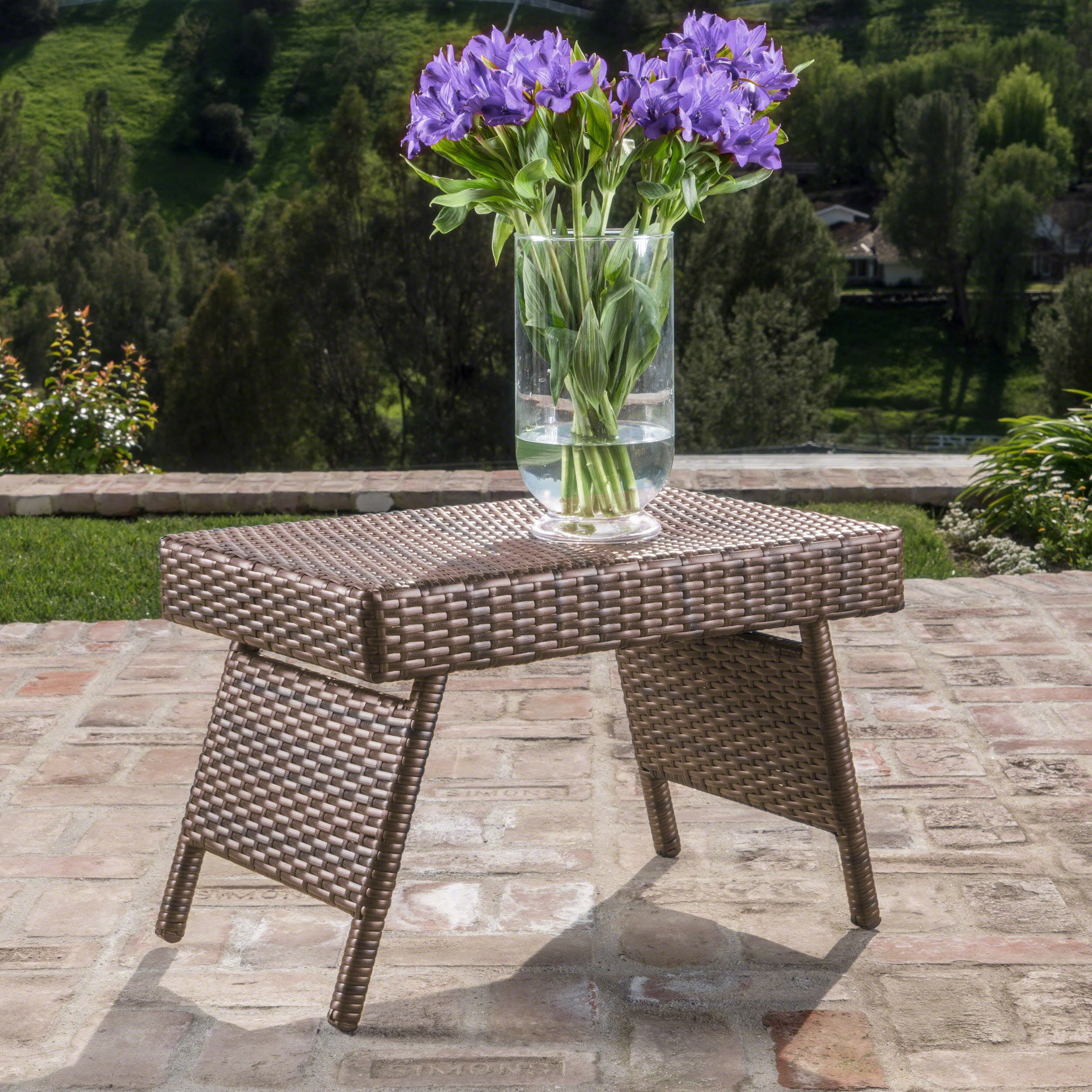 Noble House Bellomo Outdoor Wicker Adjustable Folding Side Table, Mixed Mocah