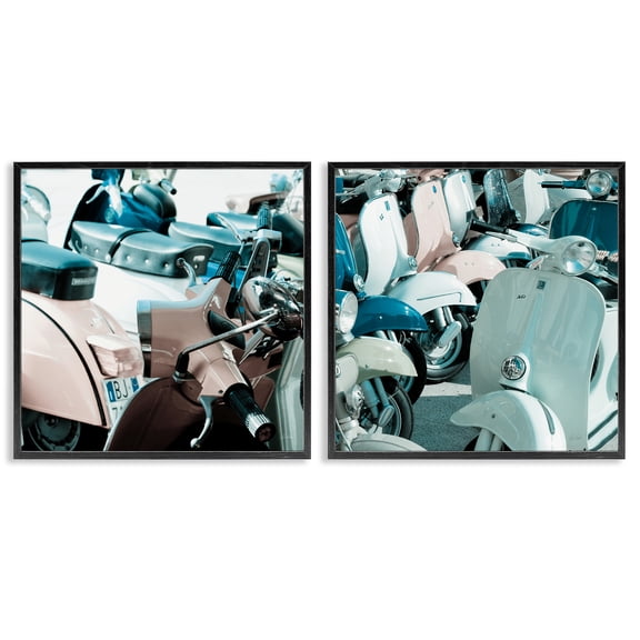 Stupell Industries Italian Scooters in Pastels Transportation Painting Black Framed Art Print Wall Art, 12 x 12, Set of 2