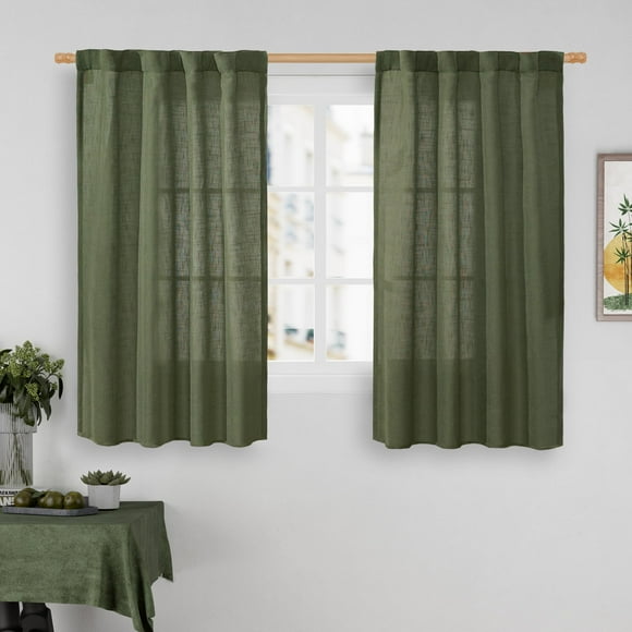 Cortinas LAMIT Short Window Linen, 34 x 45 cm, color verde oliva, 2 paneles