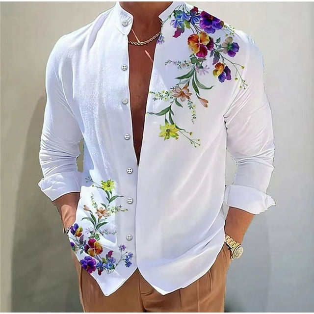 Nueva camisa de cuello alto de moda para hombre , informal, transparente, moderna, 3D, suave, cómoda, transpirable, talla grande