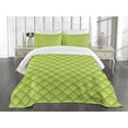 thumbnail image 3 of Ambesonne Green Quilted Bedspread Set 3 Pcs, Japanese Floral Waves, Queen Size, Yellow Green Apple Green, 3 of 5