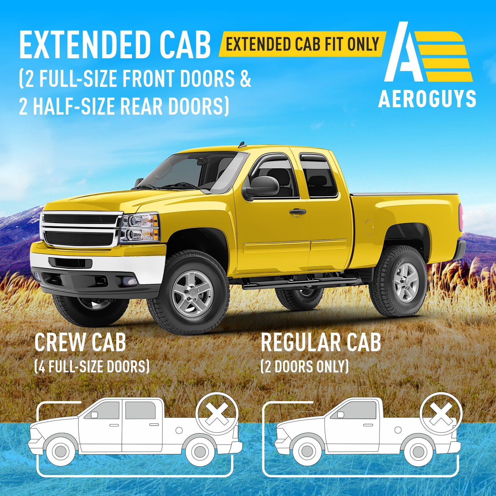 AEROGUYS In-Channel Window Deflectors Extra Durable Window Visors Rain Guards Fit for Chevrolet (Chevy) Silverado 1500 2007-2013 Extended Cab,Sun Visors,Wind Vent Visors,Truck Accessories -4pcsAG0013