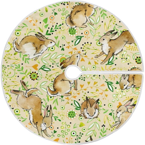 FMSHPON Cute Bunny Xmas Christmas Tree Skirt Stand Mat for Holiday Party Decoration Indoor Outdoor 48 inches