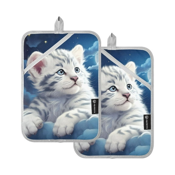 ALAZA Cat in Blue Pot Holders Set of 2 Heat Resistant Kitchen Oven Mitts