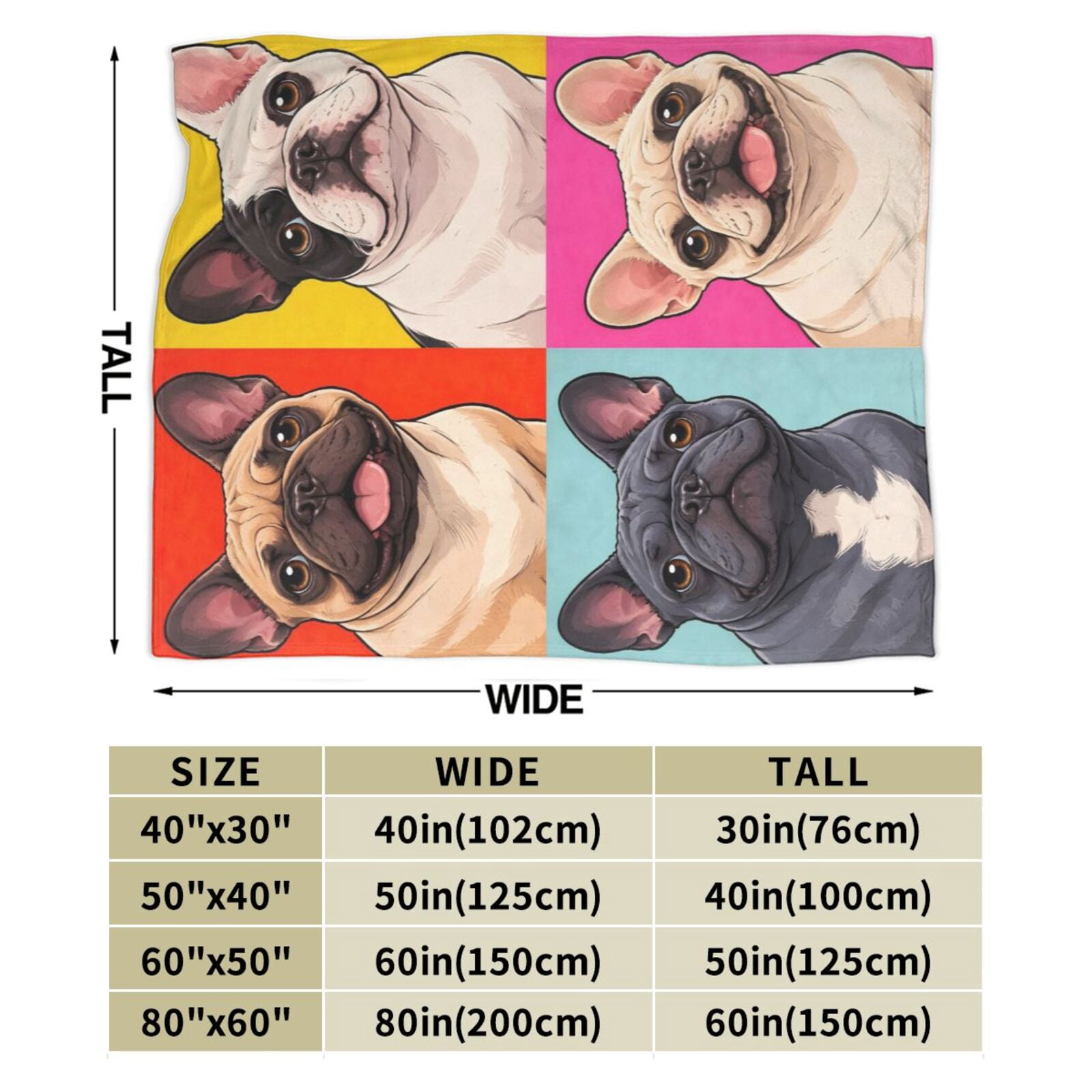 French Bulldog Pop Blanket, Dog Lover Birthday Gift Soft Cozy Plush Flannel Blanket for Sofa Couch Bed Living Room Decor 50x40