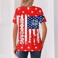 thumbnail image 4 of LWavelet Fourth of July Shirts for Women 3/4 Length Sleeve Tops Round Crew Casual Glitter Patriotic Stripe Tee Vermilion L, 4 of 4