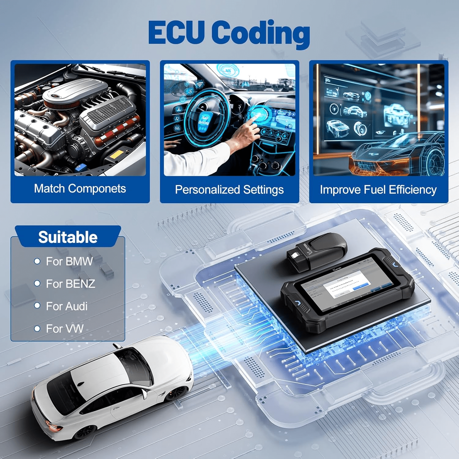 VDIAGTOOL VD80BT Automotive Bluetooth OBD2 Scanner with Topology Mapping, Full System Bi Directional Scan Tool 42+ Services